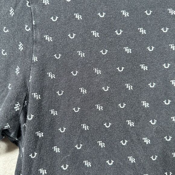 True Religion‎ Shirt Mens Small Black All Over Monogram Graphic Short Sleeve - Picture 2 of 8